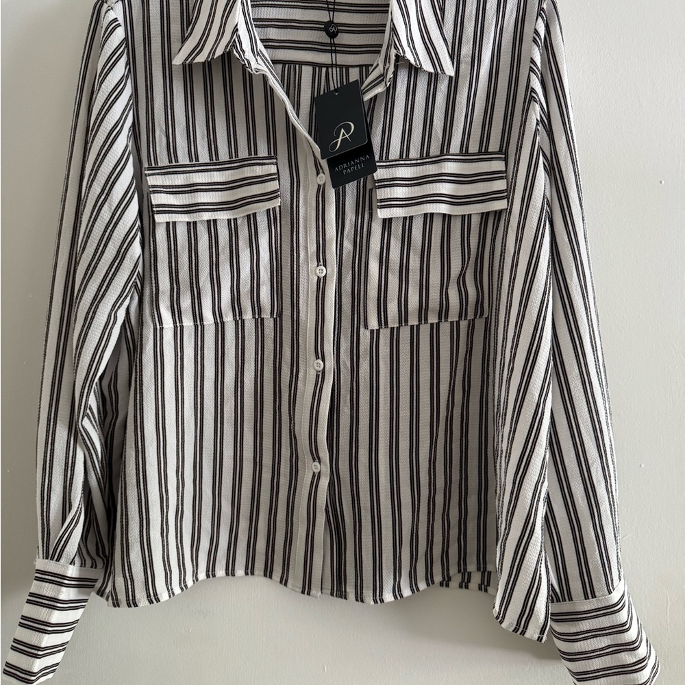 Adrianna Papell Black and White Striped Shirt